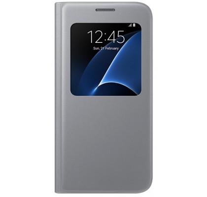 Husa S-View Cover pentru Samsung Galaxy S7, Silver
